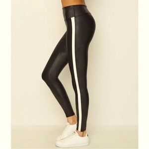 Spanx Faux Leather Leggings Track Stripe Size small Black High Rise 201…